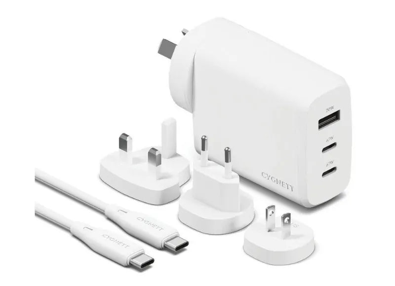 CYGNETT VOYAGER GAN USB-C PD 67W ΦΟΡΤΙΣΤΗΣ ΤΑΞΙΔΙΟΥ 2X USB-C +1 USB-A ΛΕΥΚΟΣ