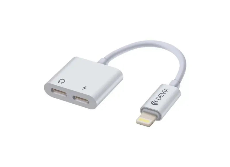 DEVIA 2 IN1 SMART LIGHTNING ADAPTER CHARGING / AUDIO ADAPTER - WHITE