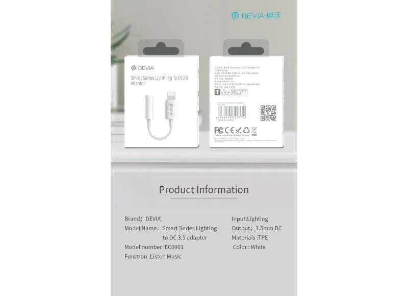 DEVIA SMART SERIES LIGHTNING TO 3.5MM ADAPTER WHITE