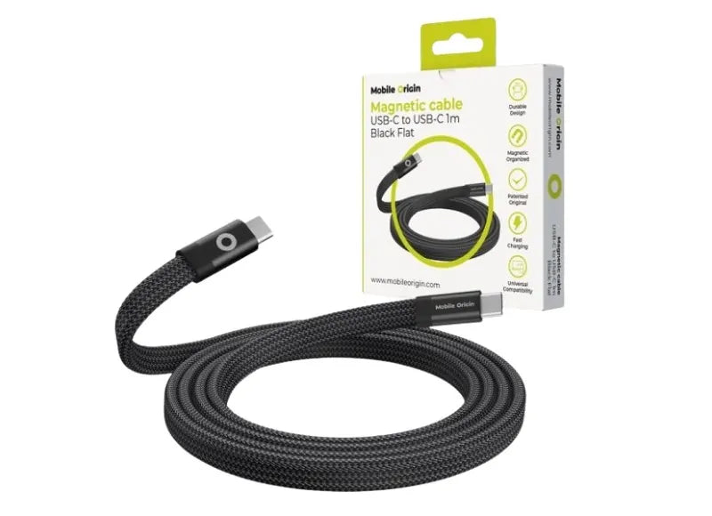 MOBILE ORIGIN MAGNETIC FLAT PATENTED CABLE USB C TO C 1M ΚΑΛΩΔΙΟ ΦΟΡΤΙΣΗΣ (BLACK)