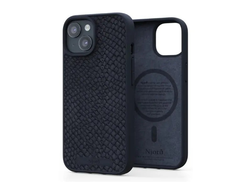 NJORD IPHONE 15 CASE SALMON LEATHER MAGSAFE (BLACK)