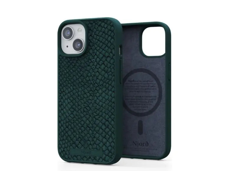 NJORD IPHONE 15 CASE SALMON LEATHER MAGSAFE (GREEN)