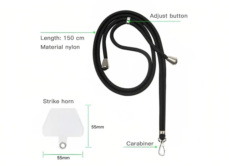 UNIVERSAL NECK STRAP FOR SMARTPHONE CASE - BLACK