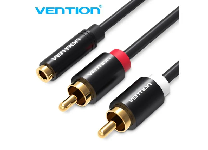 VENTION AUDIO CABLE 2M - 3.5MM FEMALE TO 2RCA MALE (METAL BLACK)
