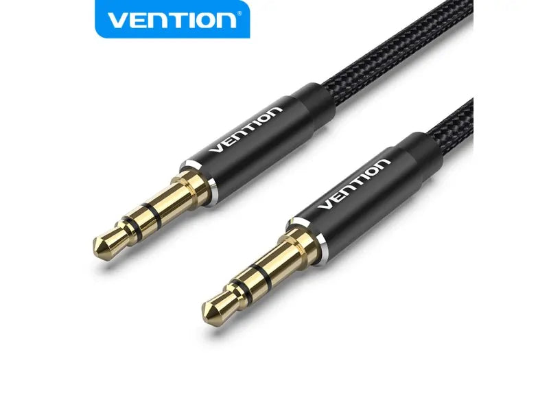 VENTION AUDIO CABLE 3.5MM MALE TO MALE COTTON BRAIDED 1.5M (BLACK ALUMINUM)