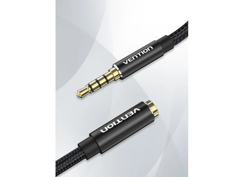 VENTION AUDIO EXTENSION CABLE 3.5MM TO 3.5MM - 2M COTTON BRAIDED (BLACK)
