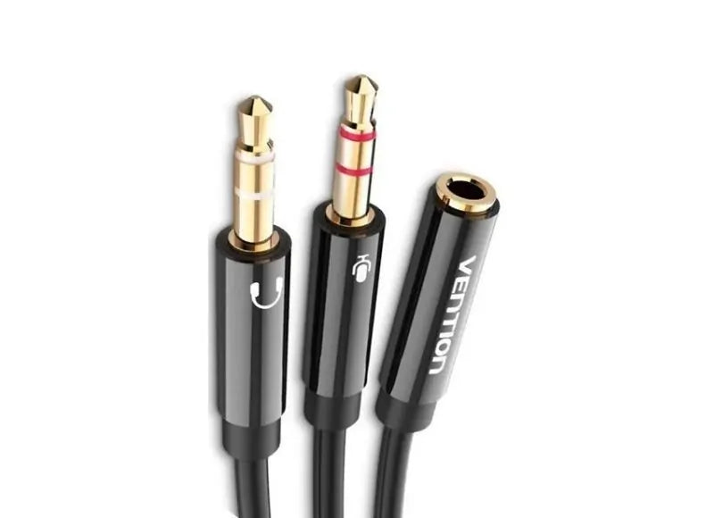 VENTION AUX 3.5MM SPLITTER AUDIO CABLE 0.3M BLACK HEADSET TYPE