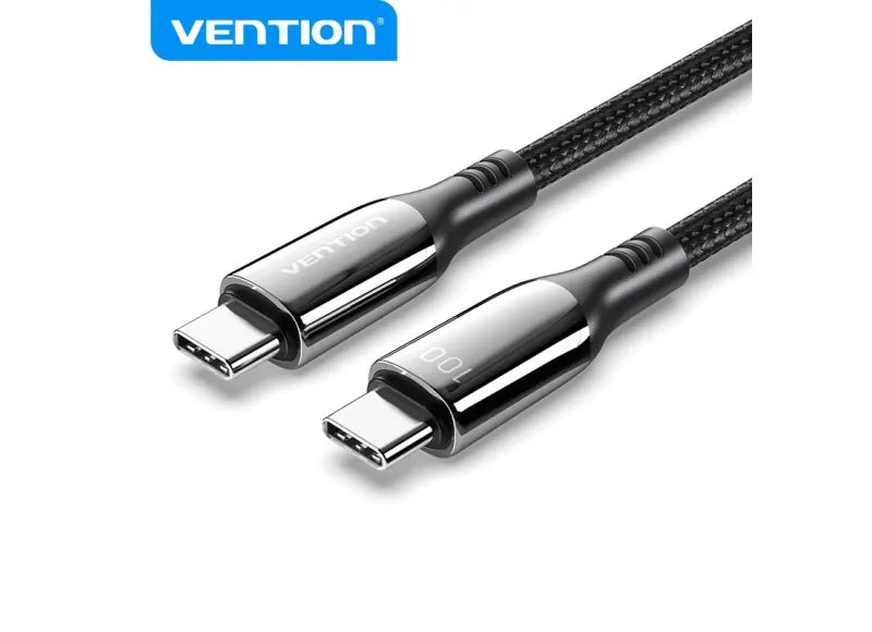 VENTION COTTON BRAIDED USB-C 2.0 MALE TO USB-C MALE 5A CABLE 1.2M (BLACK)