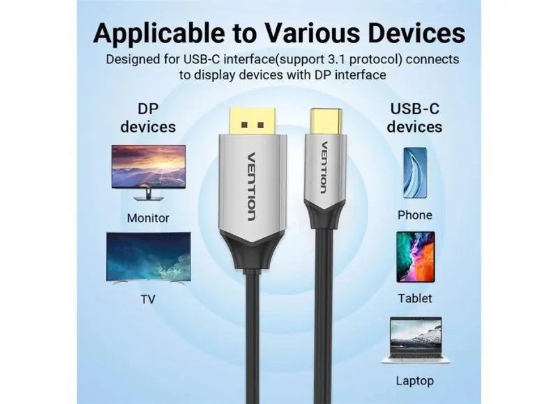 VENTION COTTON BRAIDED USB-C TO DISPLAY PORT CABLE 1.5M (BLACK)
