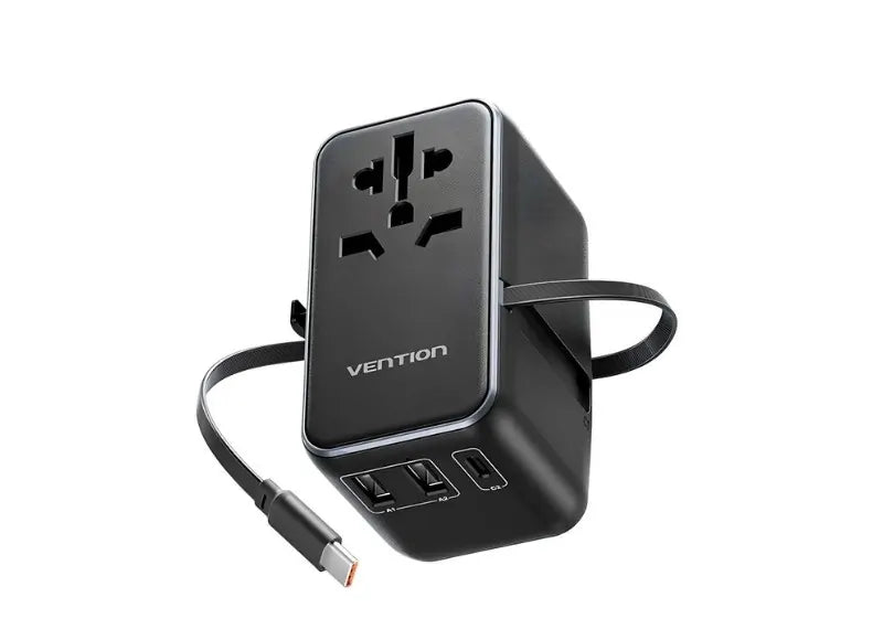 VENTION GAN UNIVERSAL TRAVEL ADAPTER 2 USB + USB-C ΑΝΤΑΠΤΟΡΑΣ ΜΑΥΡΟΣ