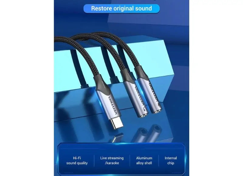 VENTION USB-C MALE TO TRS AUDIO & MIC JACK 0.3M (GRAY ALUMINUM)