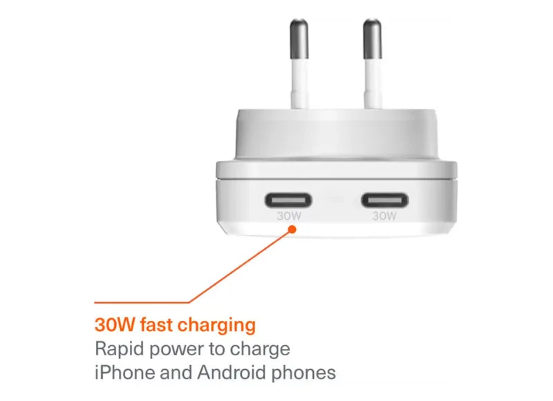 CYGNETT CHARGEPLUS DUAL USB-C SLIM WALL CHARGER 30W (WHITE)