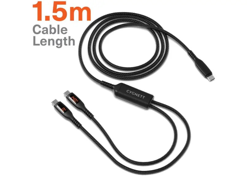 CYGNETT UNITE DUAL USB-C ΣΕ USB-C Y CABLE 140W ΜΕ LED DISPLAY 1.5M (BLACK)