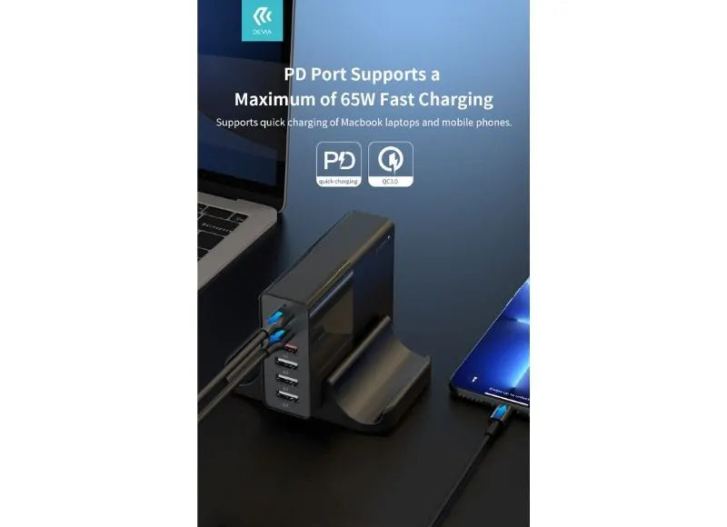 DEVIA EXTREME SPEED SERIES MULTI-PORT DESKTOP CHARGER 80W (BLACK)