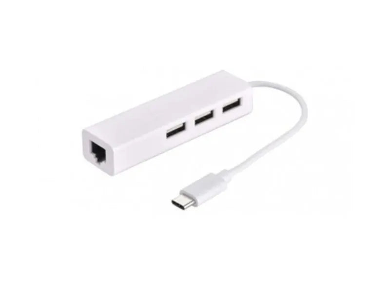 Devia USB Hub USB x3, USB-C, RJ45 White