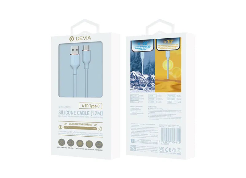 DEVIA JELLY SERIES EC629 USB-A TO USB-C SILICONE 1.2M CABLE (BLUE)