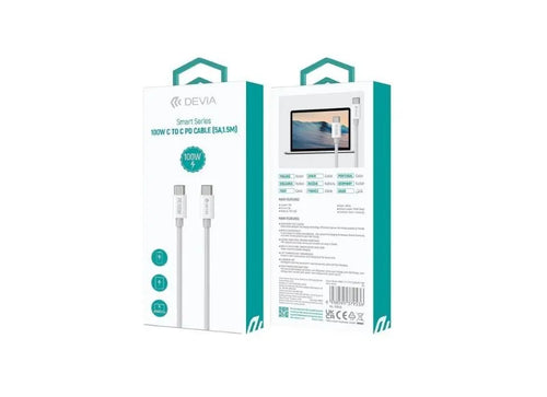 Devia Καλώδιο Smart Series 100W USB-C σε USB-C PD 5A 1.5m Λευκό