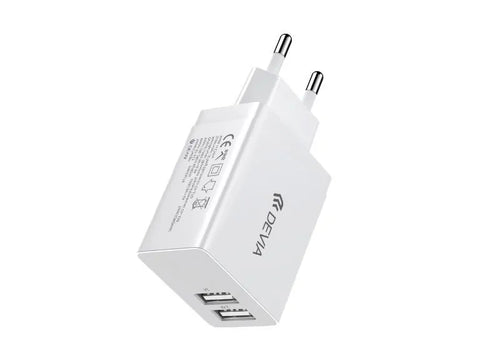 Devia Φορτιστής Smart Series 12W EU Plug, 5V, 2.4A USB x2 Λευκό