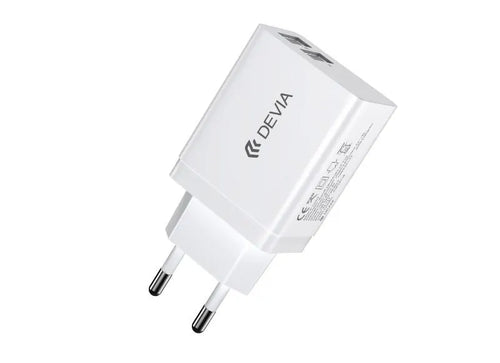 Devia Φορτιστής Smart Series 12W EU Plug, 5V, 2.4A USB x2 Λευκό