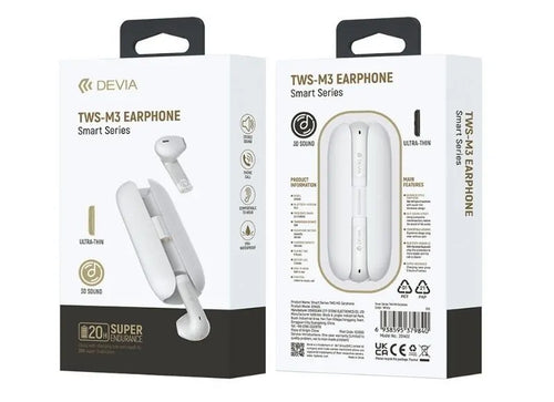 Devia TWS-M3 Earbud Bluetooth Handsfree Earphones with Charging Case White