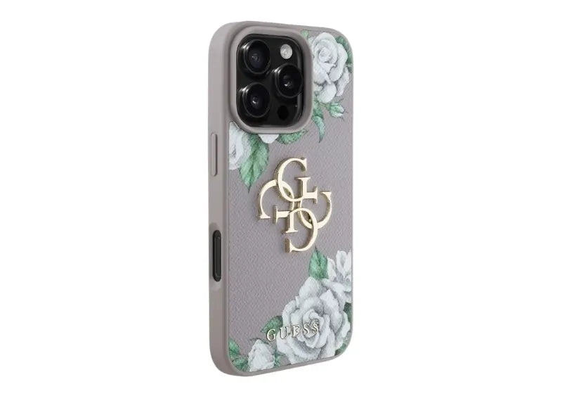 Guess Θήκη Grained Roses Big 4G Logo για iPhone 16 Pro Μωβ