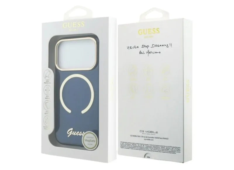 Guess Θήκη Iml Script Metal MagSafe για iPhone 17 Pro Max Μπλε