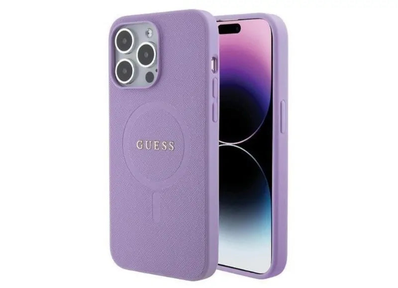 Guess Θήκη Saffiano MagSafe για iPhone 15 Pro Μωβ