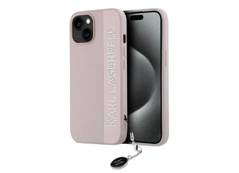 KARL LAGERFELD SAFFIANO RHINESTONES IPHONE 15/14/13 ΘΗΚΗ ΚΙΝΗΤΟΥ (PINK)