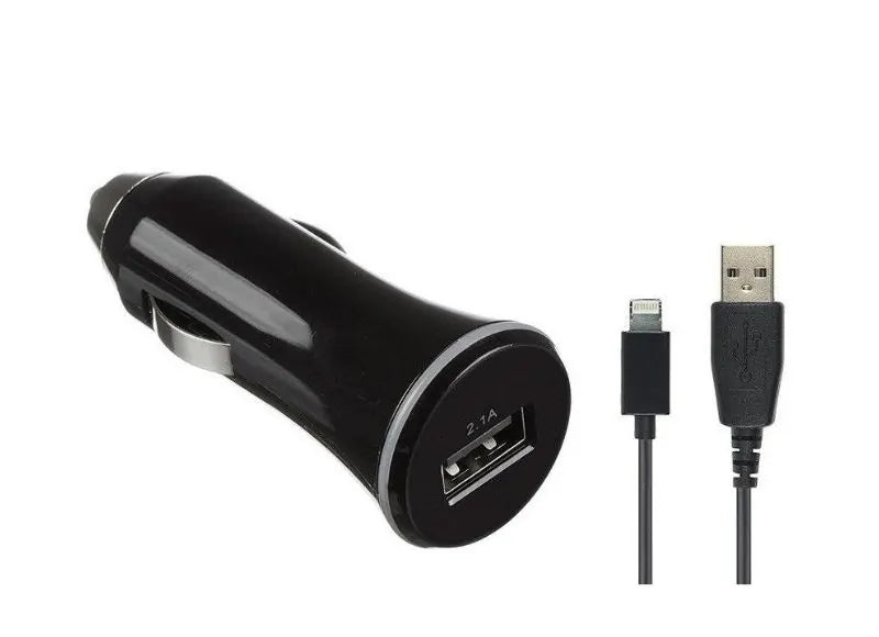 KIT CAR CHARGER (2.1A) WITH LIGHTNING CABLE 1M - 1xUSB (BLACK)