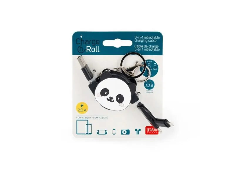 Legami Καλώδιο Charge 'N Roll Panda Retractable USB σε Lightning / USB-C