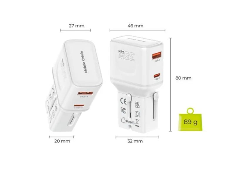 Mobile Origin Φορτιστής Ταξιδιού 35W EU/US/UK/Au PW25 Λευκό