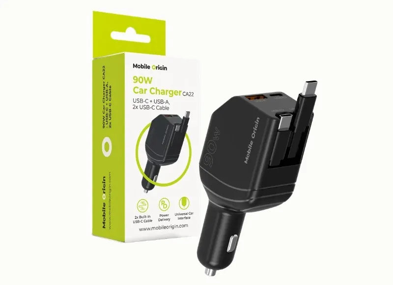 MOBILE ORIGIN 90W 2xUSB-C, USB-A CAR CHARGER (BLACK)