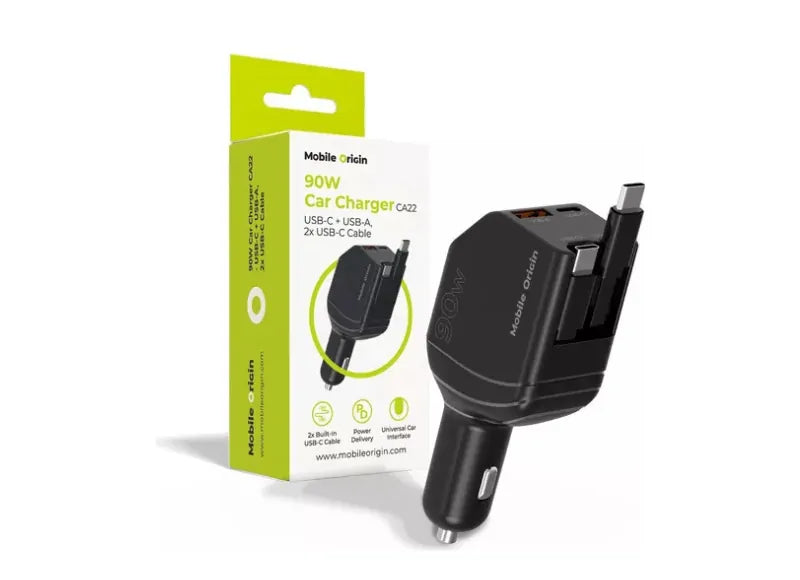 MOBILE ORIGIN 90W CAR CHARGER CA22 (USB-C & USB-A + 2x USB-C Cable)