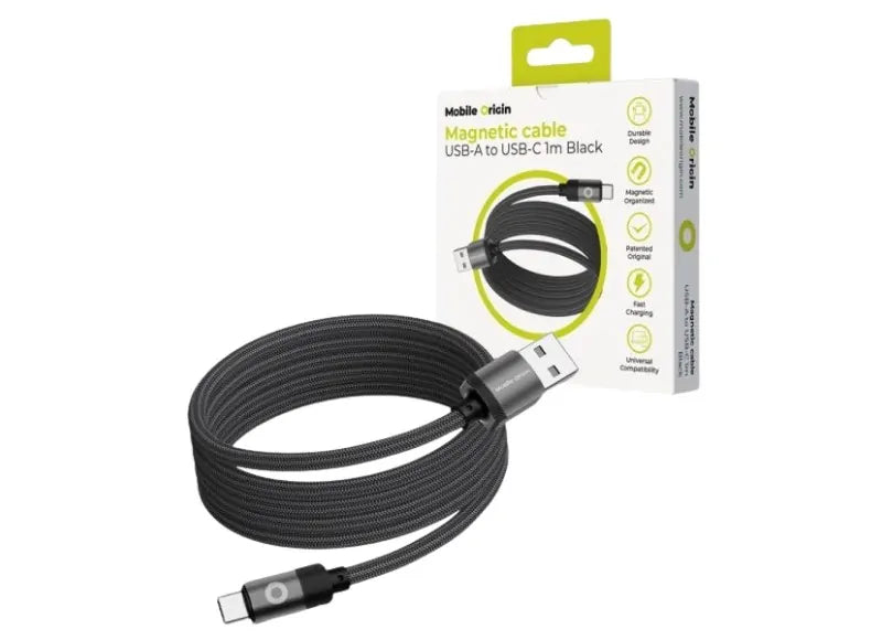 Mobile Origin Cable Magnetic Flat Patented 27W USB-A to USB-C 1m Black