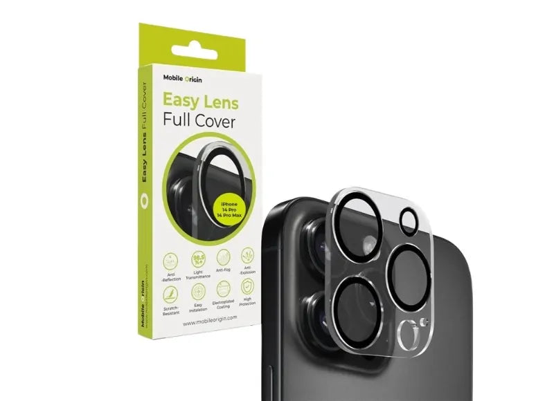 MOBILE ORIGINS EASY LENS FULL COVER CLEAR IPHONE 14 PRO/14 PRO MAX CAMERA PROTECTION CLEAR