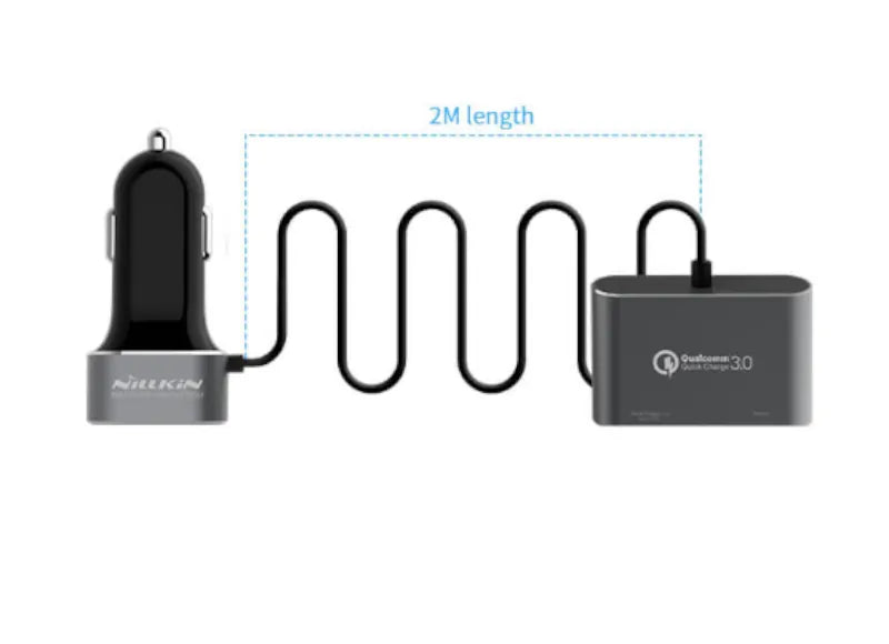 NILLKIN POWERSHARE CAR CHARGER 15W (QC3.0, 3x USB & TYPE C PORT) - GREY