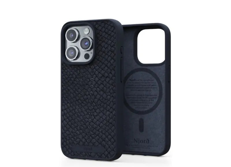 NJORD IPHONE 15 PRO CASE SALMON LEATHER MAGSAFE (BLACK)