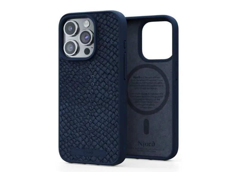 NJORD IPHONE 15 PRO CASE SALMON LEATHER MAGSAFE (BLUE)