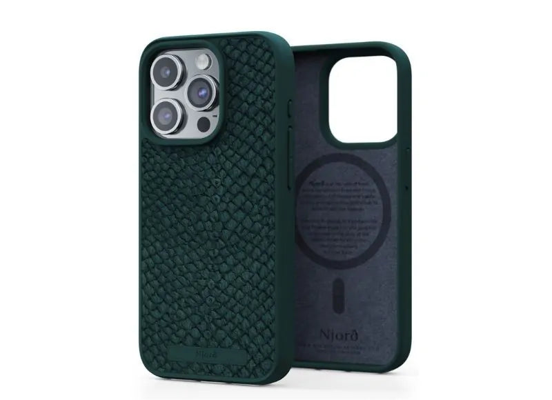 NJORD IPHONE 15 PRO CASE SALMON LEATHER MAGSAFE (GREEN)