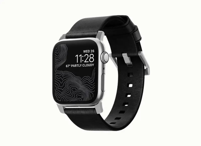 NOMAD MODERN LEATHER BAND FOR APPLE WATCH 42/44MM (BLACK / SILVER HARDWARE)