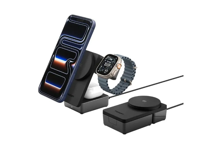 Spigen Φορτιστής Ασύρματος Foldable Wireless QI2.2 Stand Mag Fit 3-in-1 Μαύρο