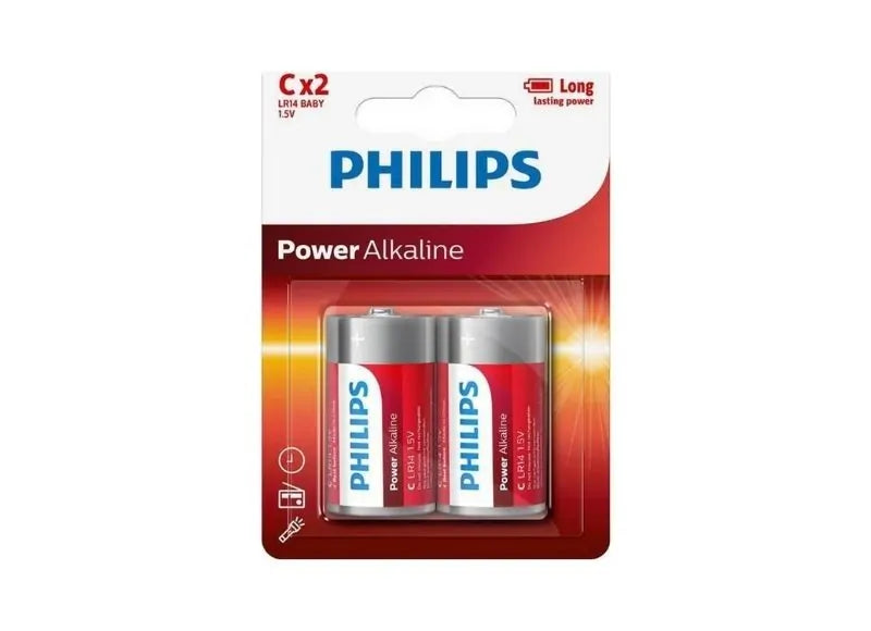 PHILIPS POWER ALKALINE BATTERY 1.5V - C / LR14 (2τεμ.)