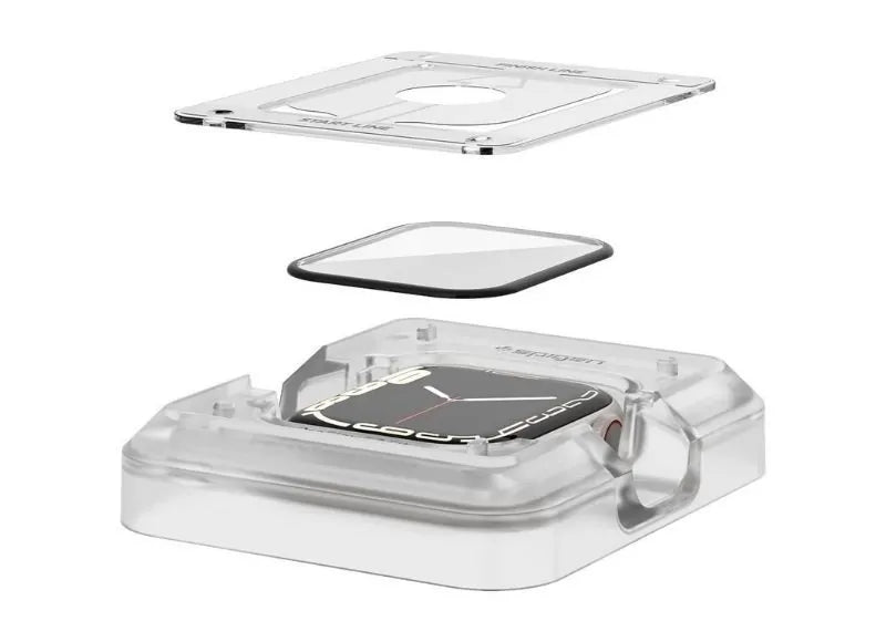 Spigen Glass Screen Protector Hybrid Full Cover for Apple Watch 45mm 2PACK Black