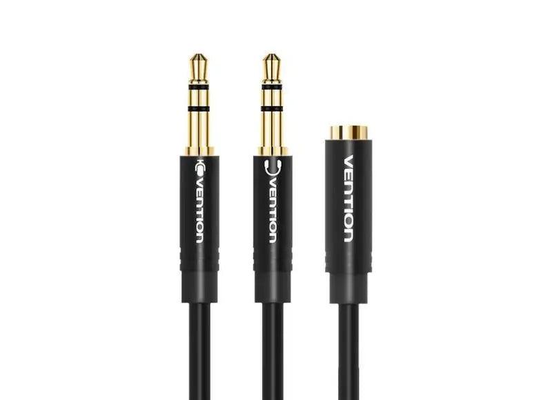VENTION 2 3.5MM MALE TO 3.5MM FEMALE AUDIO CABLE 0.3M (BLACK METAL)
