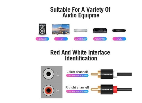 VENTION 2xRCA MALE TO MALE AUDIO CABLE 1.5M (BLACK)
