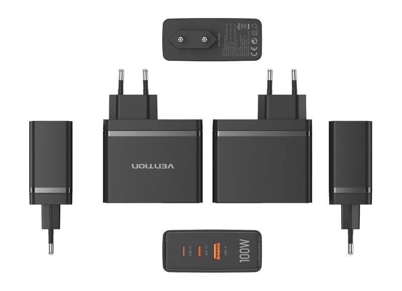 Vention Φορτιστής 3-Port USB C+C+A GaN 100W/100W/30W Μαύρο