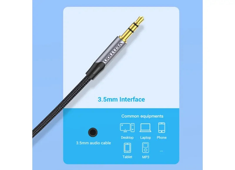 VENTION ADAPTER CABLE (2M) 3.5MM MALE TO 2-MALE RCA (GRAY ALUMINUM)
