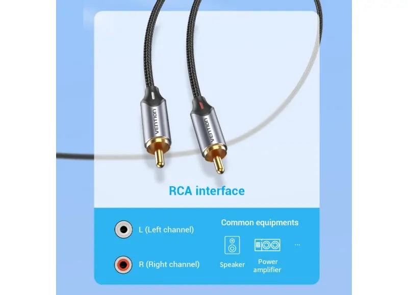 VENTION ADAPTER CABLE (2M) 3.5MM MALE TO 2-MALE RCA (GRAY ALUMINUM)