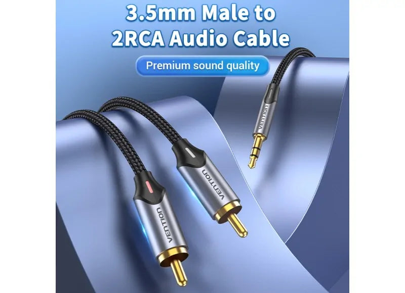 VENTION ADAPTER CABLE (2M) 3.5MM MALE TO 2-MALE RCA (GRAY ALUMINUM)