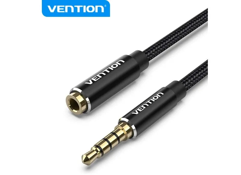 VENTION AUDIO EXTENSION CABLE 3.5MM TO 3.5MM - 2M COTTON BRAIDED (BLACK)